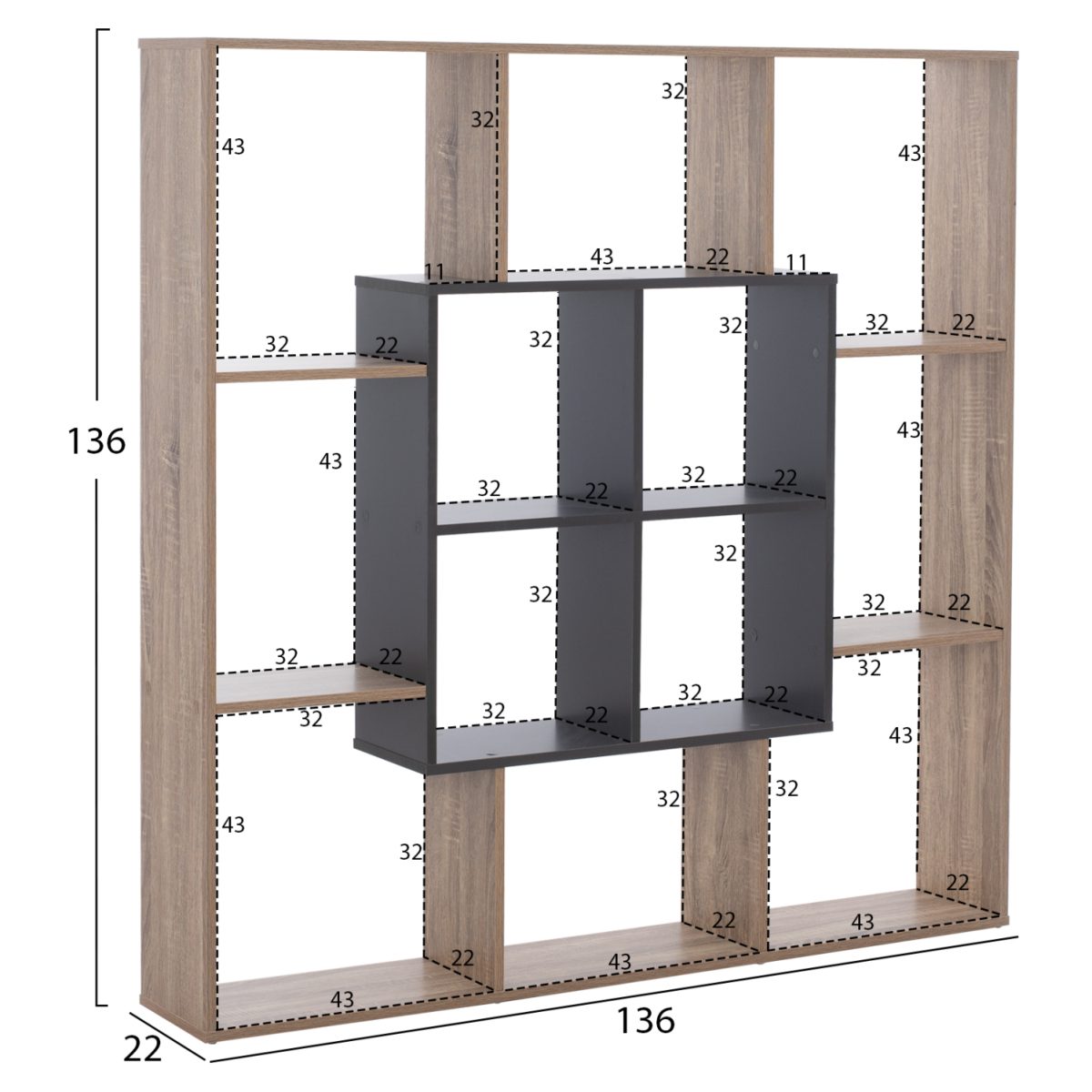 ΒΙΒΛΙΟΘΗΚΗ BRODY HM8771.02 136X22X136 ΓΚΡΙ 2