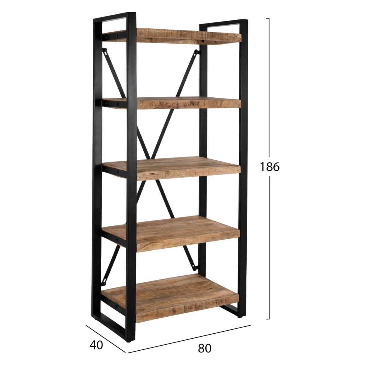 ΒΙΒΛΙΟΘΗΚΗ TURNER ΜΕΤΑΛΛΟ ΚΑΙ ΜΑΣΙΦ ΞΥΛΟ MANGO HM8188.11 80x45x186Υ εκ. 2