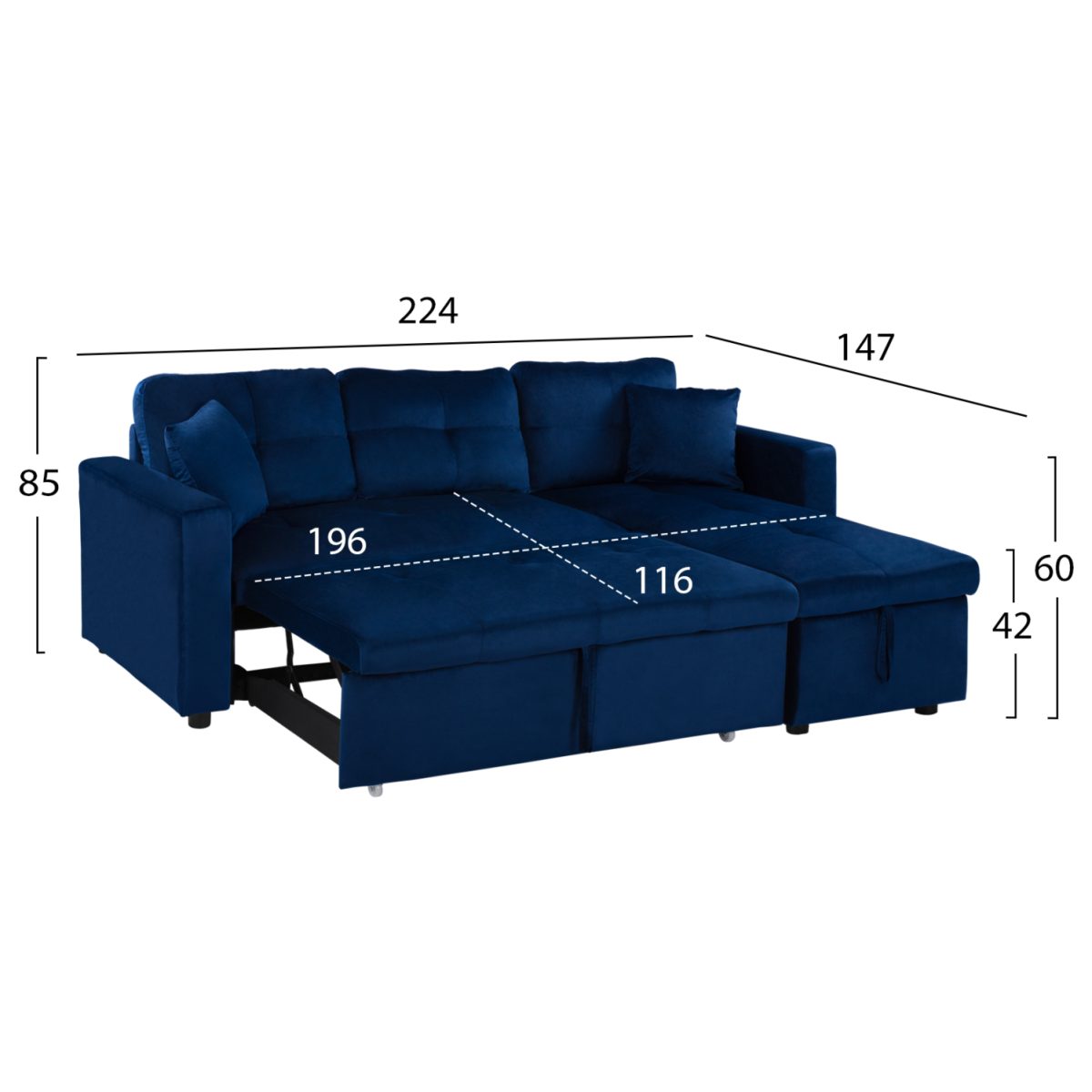 ΚΑΝΑΠΕΣ ΓΩΝΙΑ ΚΡΕΒΑΤΙ WAYNE 224x147x85Υεκ. HM3028.18 ΒΕΛΟΥΔΟ ΜΠΛΕ 3