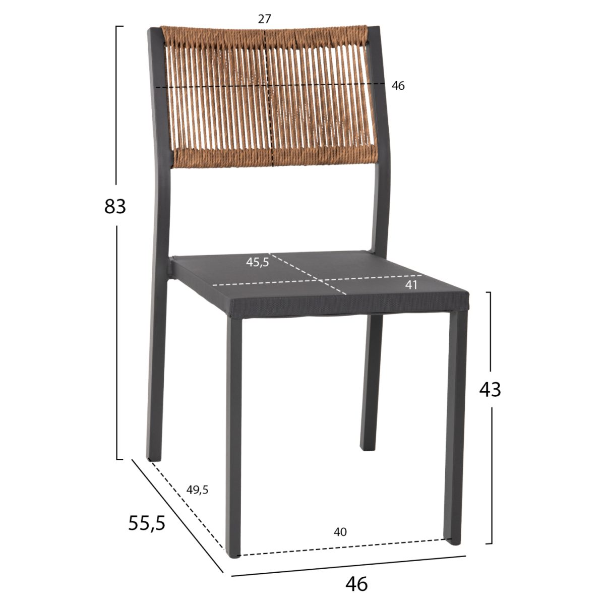 ΚΑΡΕΚΛΑ ΑΛΟΥΜΙΝΙΟΥ ΑΝΘΡΑΚΙ ΜΕ RATTAN ΚΑΙ TEXTLINE HM5921.01 46x55,5x83Υ εκ. 2