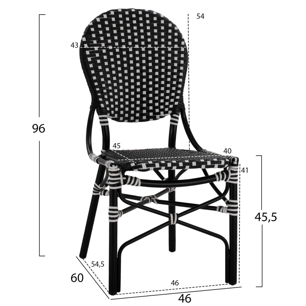 ΚΑΡΕΚΛΑ ΑΛΟΥΜΙΝΙΟΥ BAMBOO LOOK ΜΕ WICKER ΜΑΥΡΟ ΛΕΥΚΟ HM5792.02 46x60x96 εκ. 2