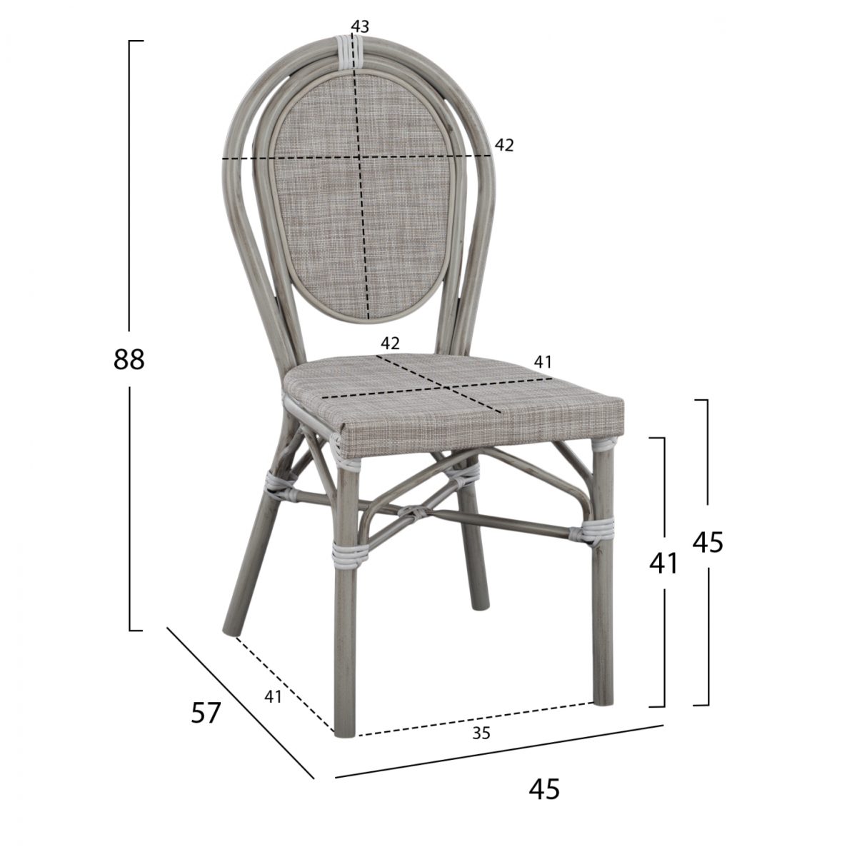 ΚΑΡΕΚΛΑ ΑΛΟΥΜΙΝΙΟΥ KASON BAMBOO LOOK ΠΑΤΙΝΑ ΓΚΡΙ ΜΕ TEXTLINE 45x57x88 εκ. HM5109 2