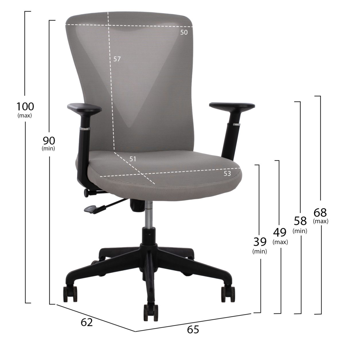 ΚΑΡΕΚΛΑ ΓΡΑΦΕΙΟΥ SUPERIOR ΓΚΡΙ HM1170.10 65x62x100 εκ. 2