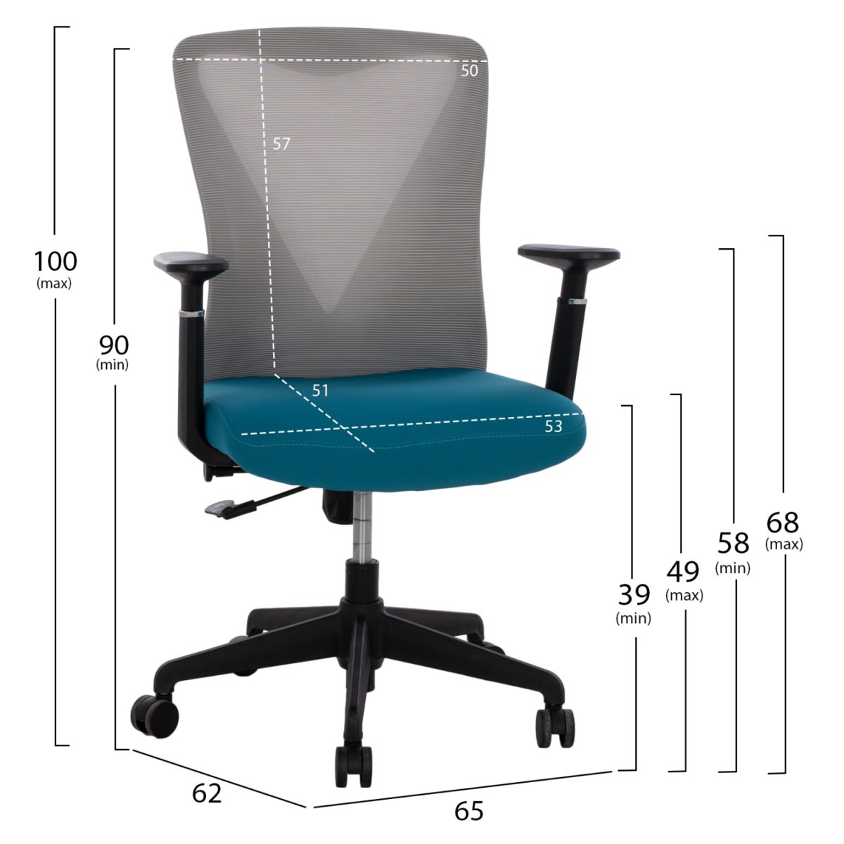 ΚΑΡΕΚΛΑ ΓΡΑΦΕΙΟΥ SUPERIOR ΜΠΛΕ-ΓΚΡΙ HM1170.08 65x62x100 εκ. 2