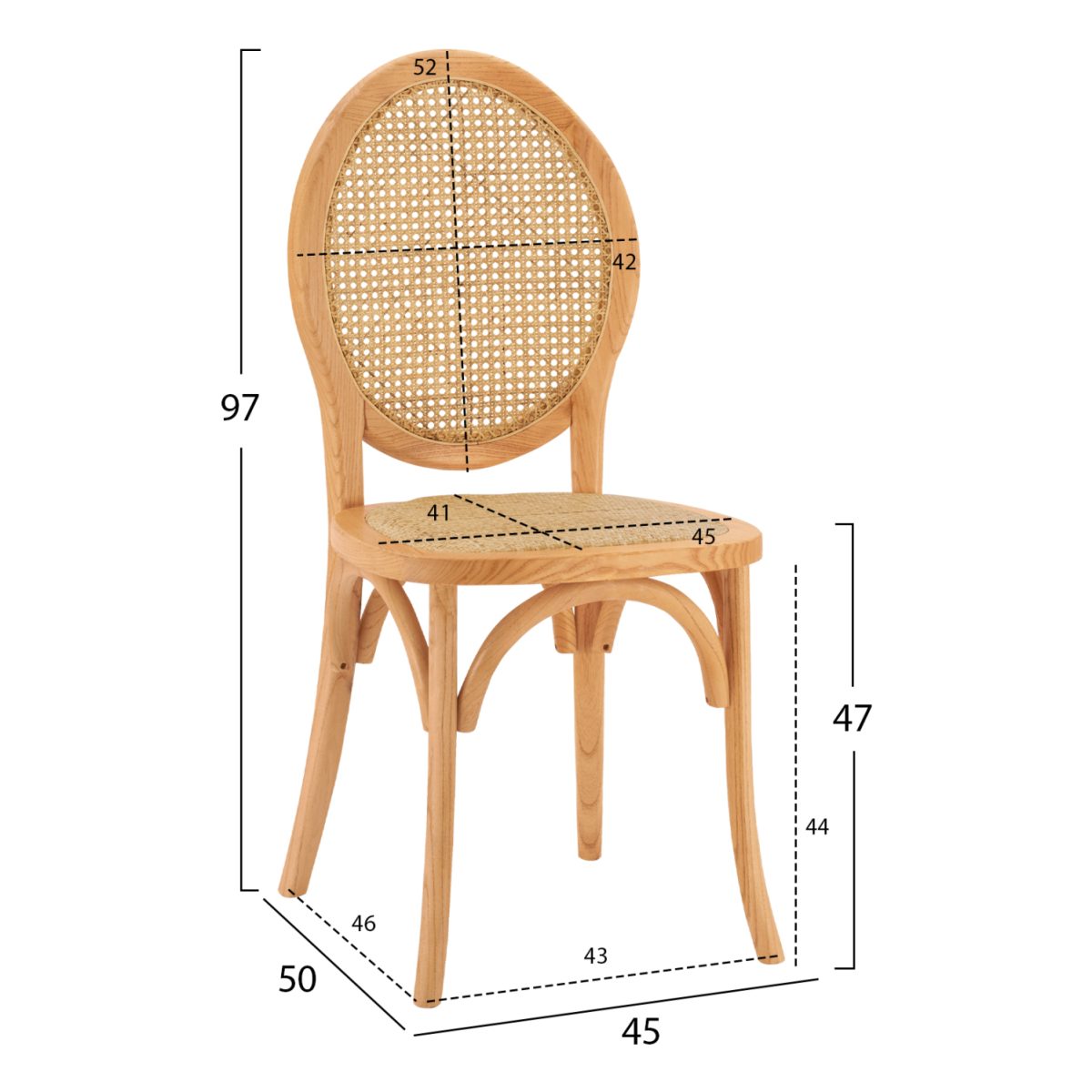 ΚΑΡΕΚΛΑ ΞΥΛΙΝΗ TINSLEY ΜΕ ΟΒΑΛ ΠΛΑΤΗ ΚΑΙ ΠΛΕΞΗ RATTAN ΣΕ ΦΥΣΙΚΗ ΑΠΟΧΡΩΣΗ HM8745.01 45x50x97 εκ. 2