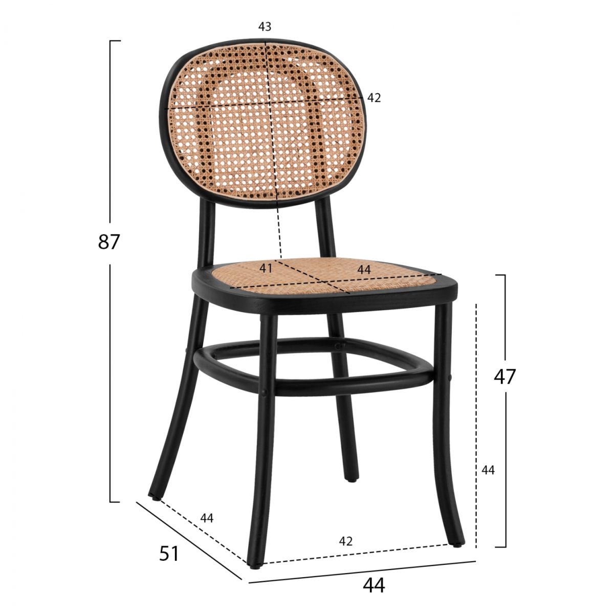 ΚΑΡΕΚΛΑ ΞΥΛΙΝΗ PENNY ΜΕ ΠΛΕΞΗ RATTAN ΣΕ ΜΑΥΡΗ ΑΠΟΧΡΩΣΗ HM8747 44x51x87 εκ. 2