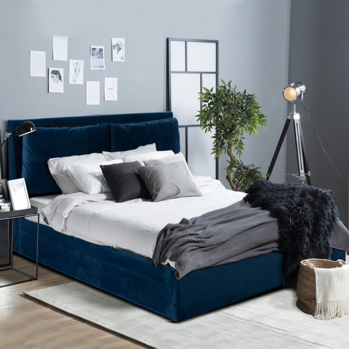 ΚΡΕΒΑΤΙ BILLIE ΒΕΛΟΥΔΟ ΜΠΛΕ ΜΕ ΑΠΟΘΗΚΕΥΤΙΚΟ ΧΩΡΟ ΓΙΑ ΣΤΡΩΜΑ 160Χ200 HM582.18 2