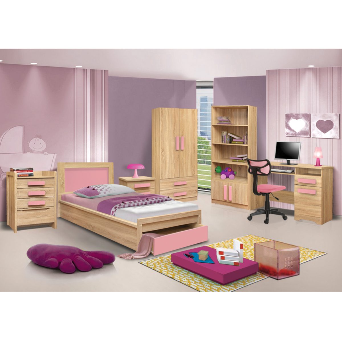 ΚΡΕΒΑΤΙ ΜΕ ΣΥΡΤΑΡΙ PLAYROOM HM330.02 SONAMA-ΡΟΖ 90Χ190εκ. 3