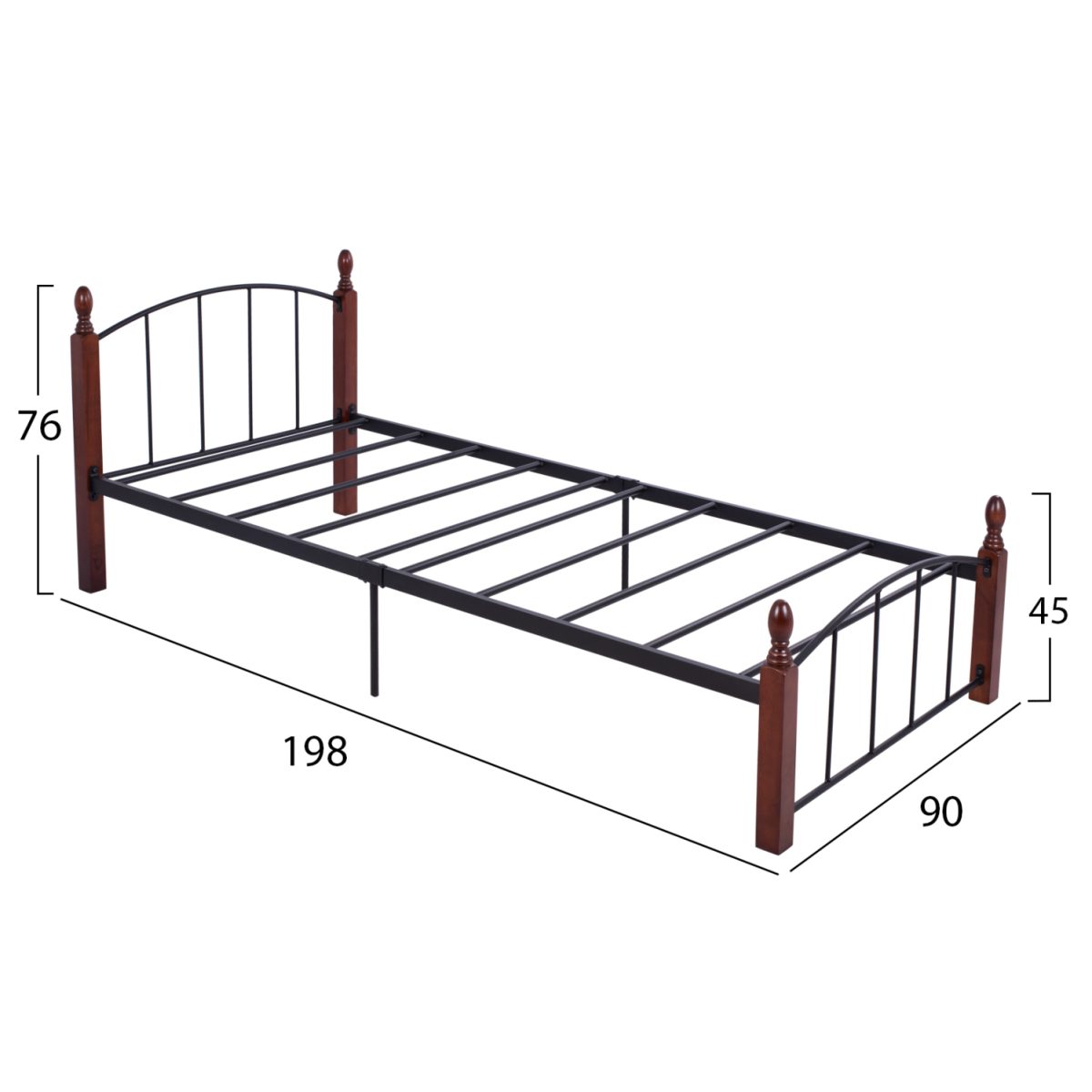 ΚΡΕΒΑΤΙ MAKAI ΜΕΤΑΛΛΟ ΞΥΛΟ ΚΑΡΥΔΙ ΣΤΡΩΜΑ 90X190 HM381 2