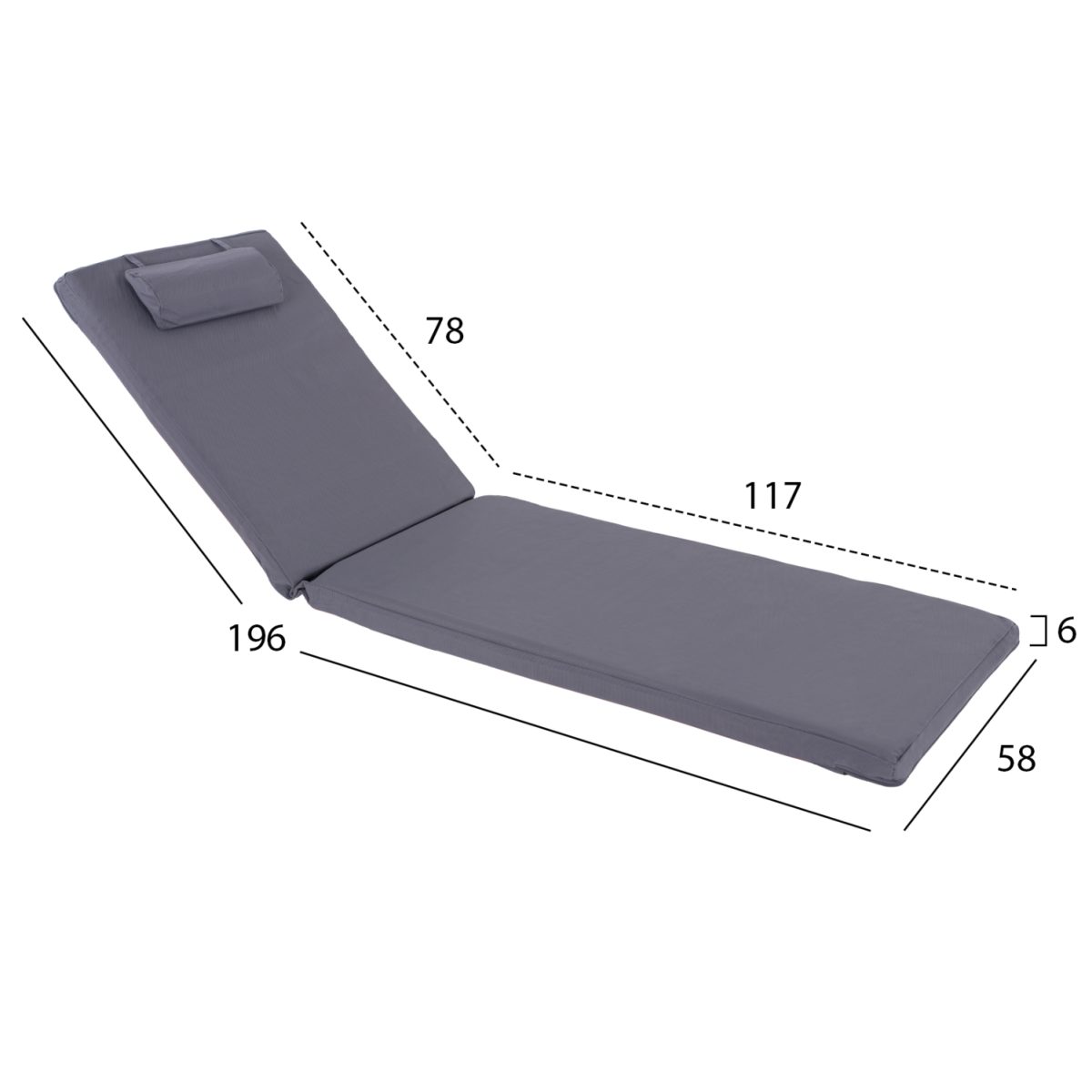 ΜΑΞΙΛΑΡΙ ΞΑΠΛΩΣΤΡΑΣ TEXTILENE 600gr/m2 ΓΚΡΙ SIFNOS HM11234.30T 196(117+1+78)x58x6Υ εκ. 2