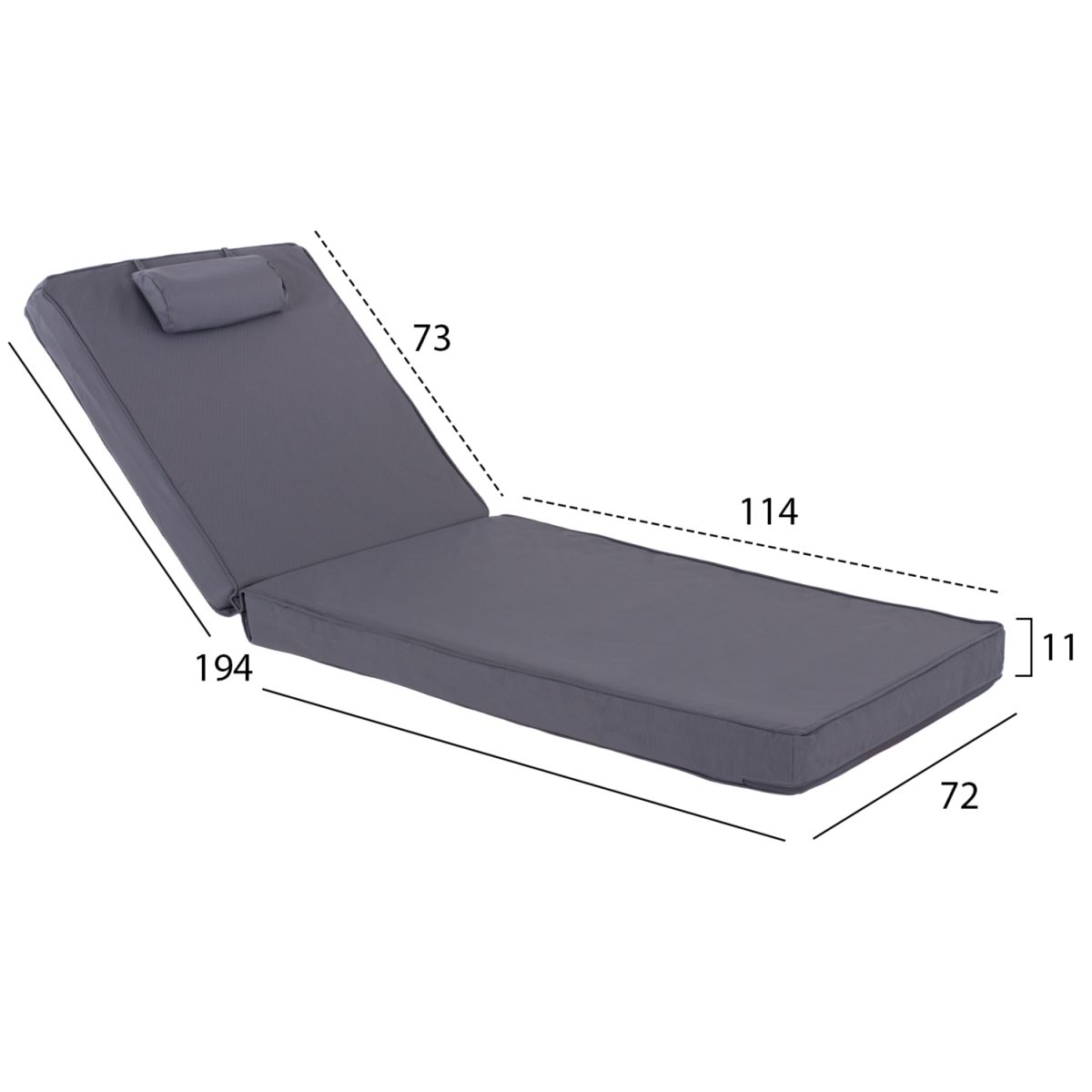 ΜΑΞΙΛΑΡΙ ΞΑΠΛΩΣΤΡΑΣ TEXTILENE 600gr/m2 SIFNOS ΓΚΡΙ HM11237.30T 194x70x11Yεκ. 2