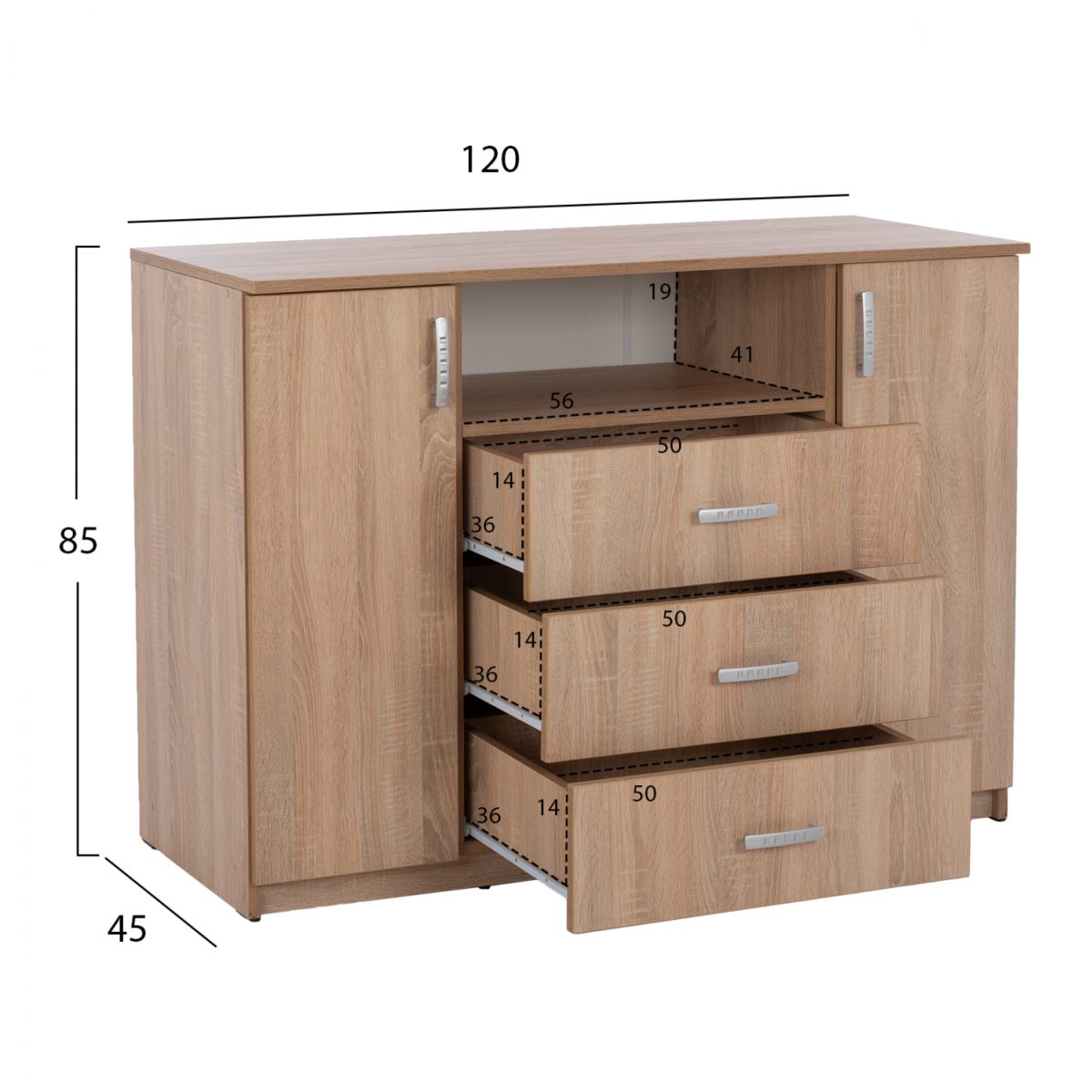 ΜΠΟΥΦΕΣ ΜΕ 2 ΝΤΟΥΛΑΠΙΑ Κ 3 ΣΥΡΤΑΡΙΑ ADLER SONAMA OAK HM2430 120X45X85Yεκ. 2