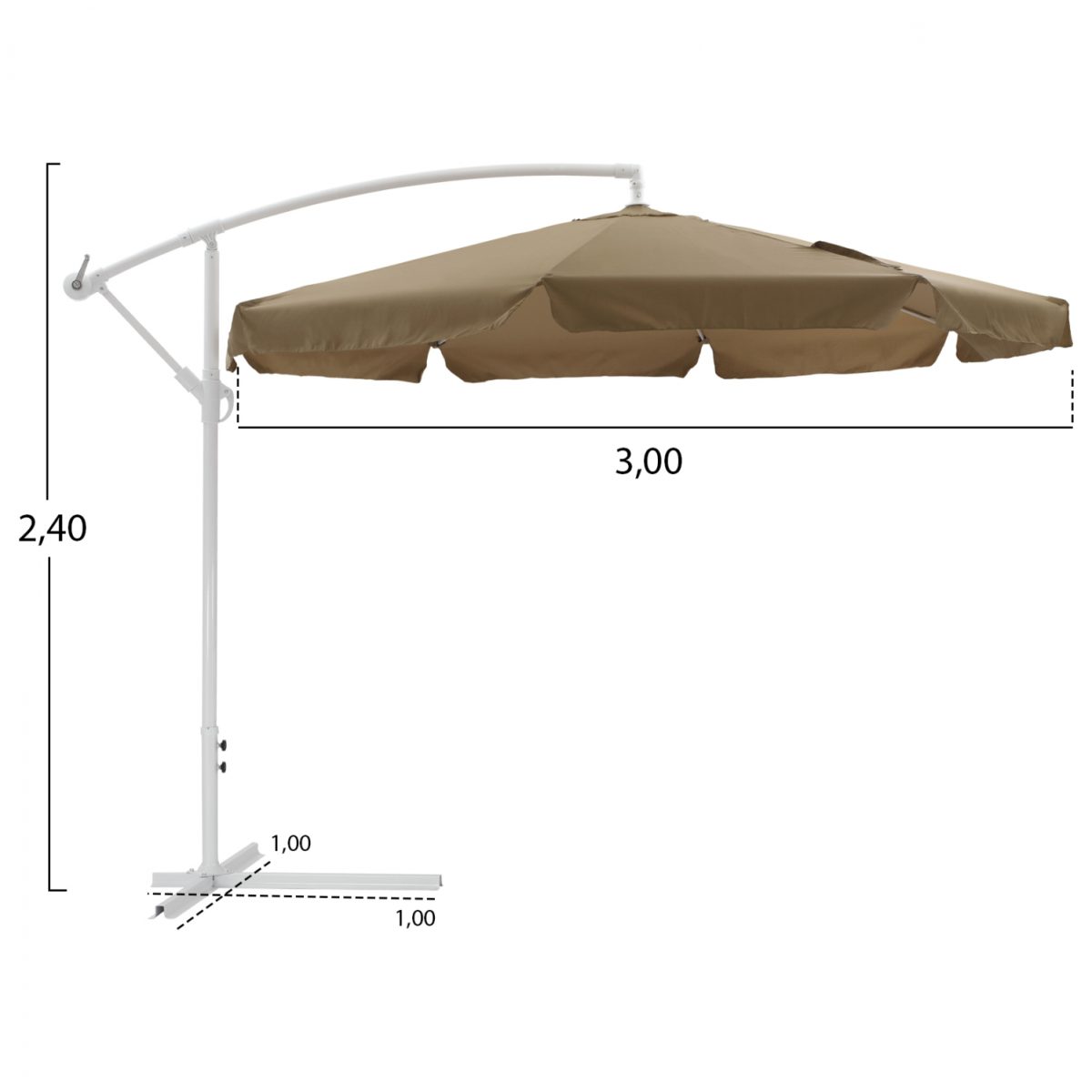 ΟΜΠΡΕΛΑ ΚΡΕΜΑΣΤΗ Φ300x240cm. NOBLE HM6008.02 ΣΤΡΟΓΓΥΛΗ ΣΕ ΒΑΣΗ ΜΕ 4 ΠΟΔΙΑ ΜΟΚΑ ΛΕΥΚΟ 2