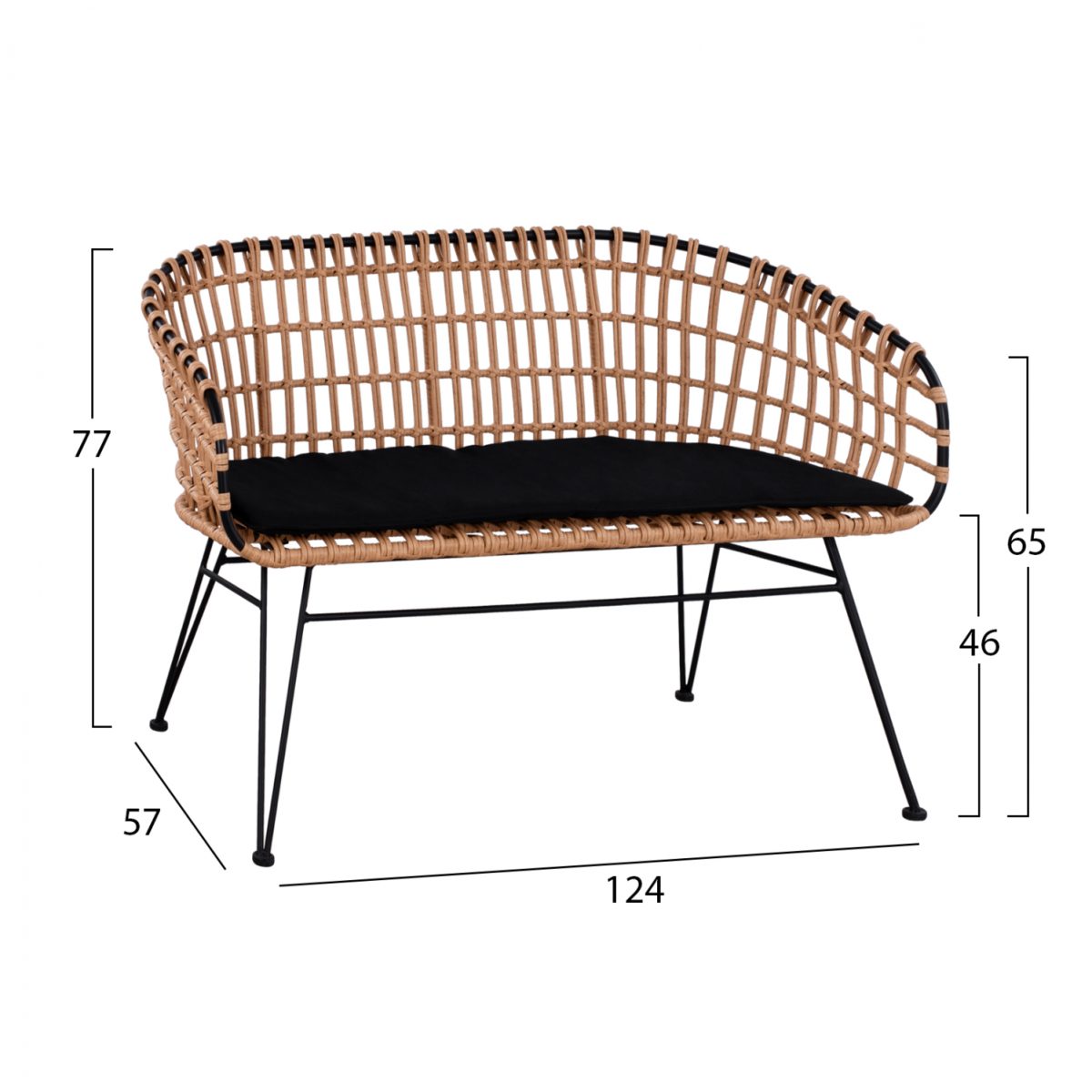 ΠΑΓΚΑΚΙ ΜΕΤΑΛΛΙΚΟ ALLEGRA HM5692 ΜΕ WICKER ΜΑΥΡΟ-ΜΠΕΖ 124x57x77Υ εκ. 2