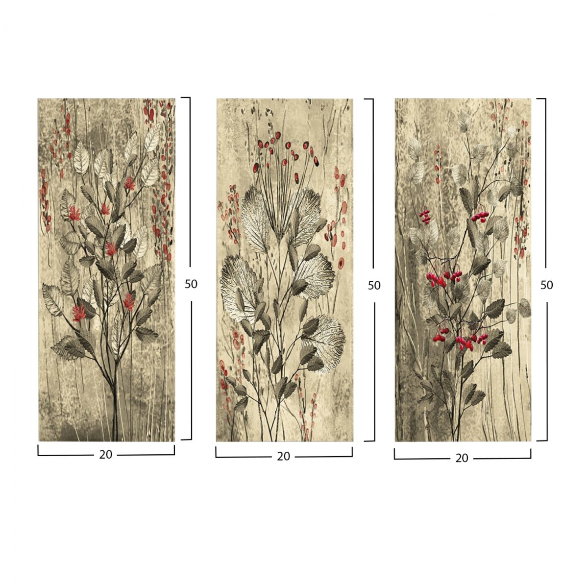 ΠΙΝΑΚΑΣ ΤΡΙΠΤΥΧΟ MDF RED FLOWERS AND BERRIES HM7204.01 60x50x0,3 εκ. 2