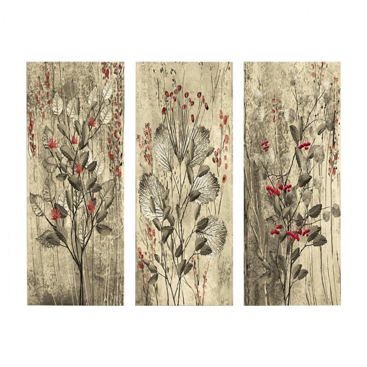 ΠΙΝΑΚΑΣ ΤΡΙΠΤΥΧΟ MDF RED FLOWERS AND BERRIES HM7204.01 60x50x0,3 εκ. 1