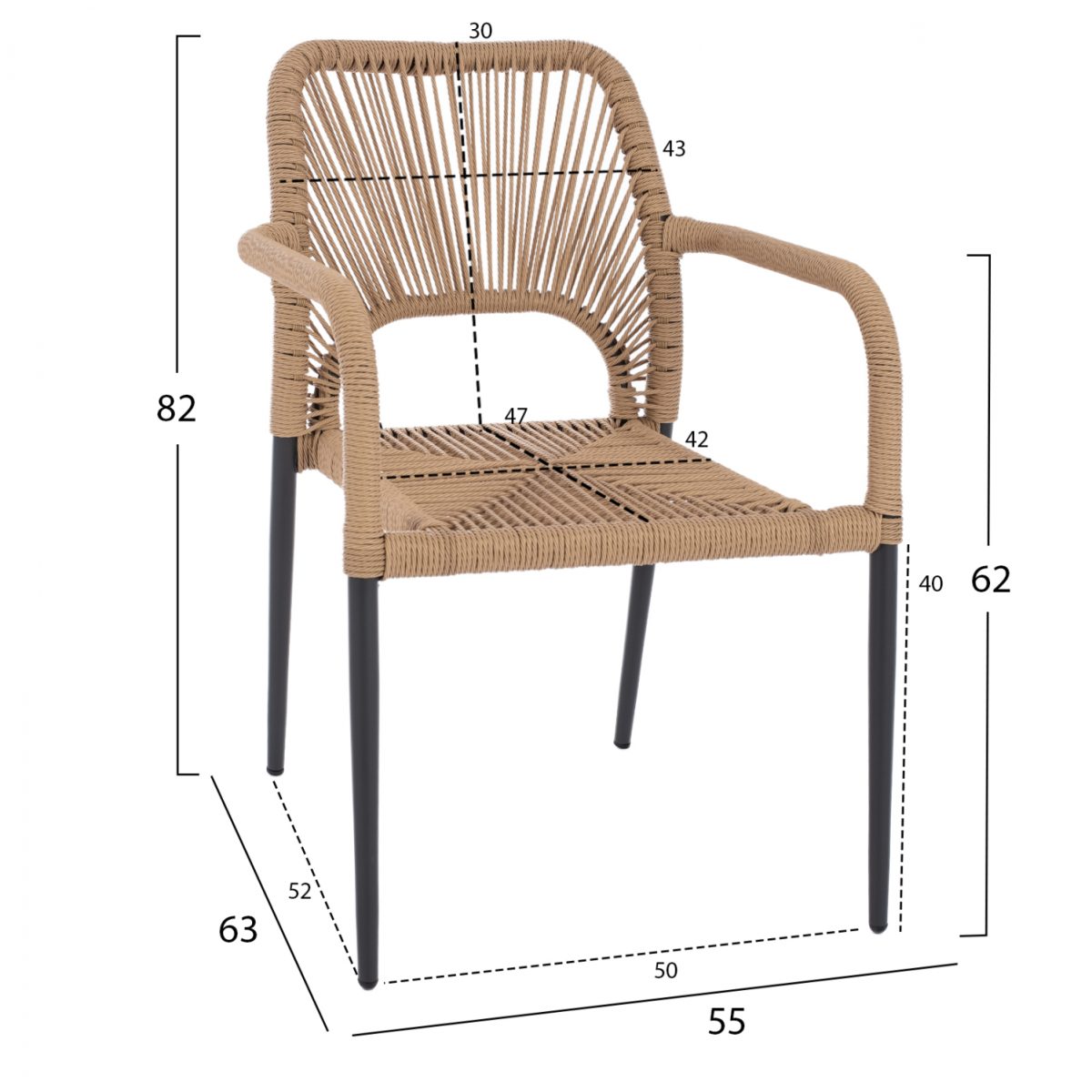 ΠΟΛΥΘΡΟΝΑ ΑΛΟΥΜΙΝΙΟΥ NOJO HM5771.02 ΓΚΡΙ ΜΕ P.E.TWIST RATTAN ΜΠΕΖ 55x63x82Y εκ. 2