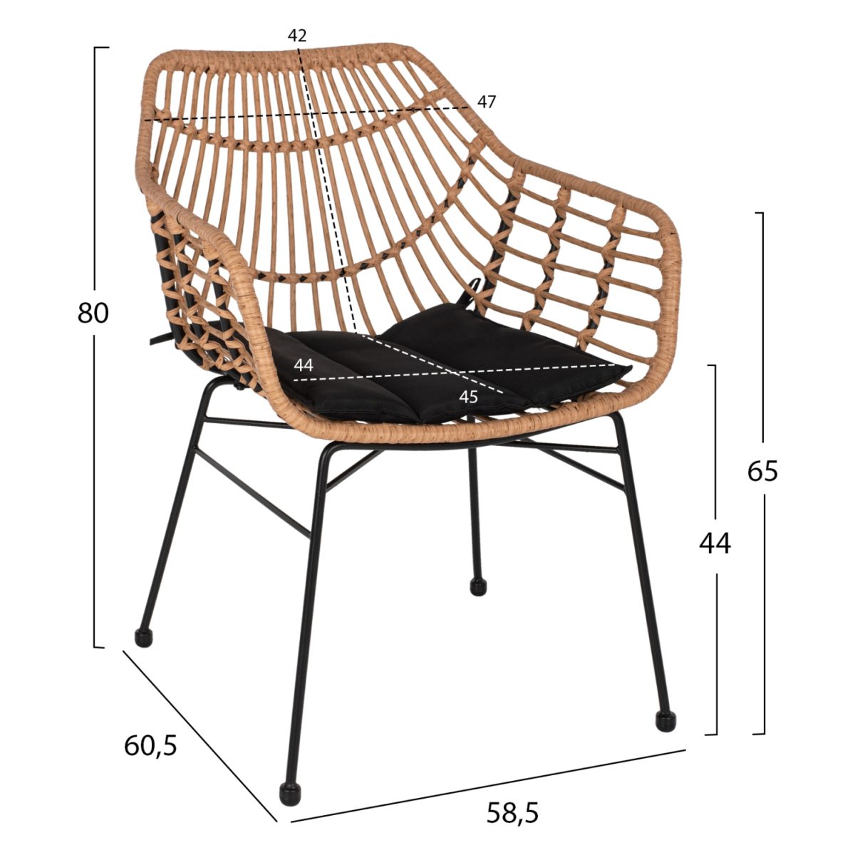 ΠΟΛΥΘΡΟΝΑ ΕΠΑΓΓΕΛΜΑΤΙΚΗ ΜΑΥΡΟ ΜΕΤΑΛΛΟ RATTAN ΜΠΕΖ & ΜΑΞΙΛΑΡΙ HM5864.01 58,5x60,5x80 εκ. 2