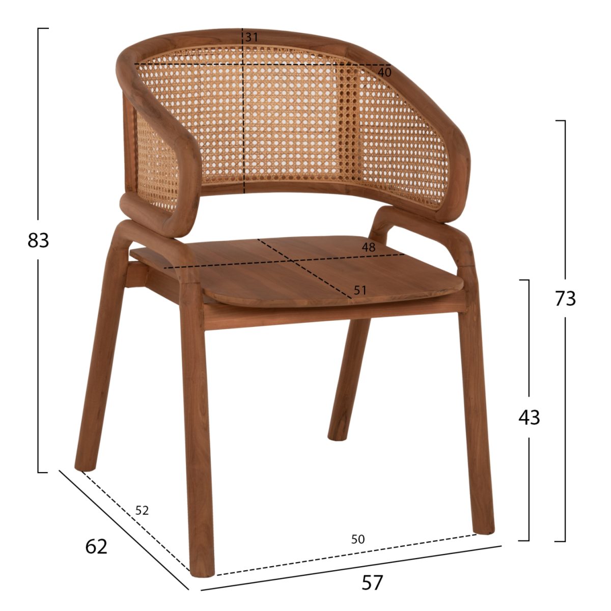 ΠΟΛΥΘΡΟΝΑ ΜΑΣΙΦ ΞΥΛΟ ΤEAK & RATTAN ΠΛΑΤΗ ΦΥΣΙΚΟ 57x62x83Υεκ.HM9402.01 2