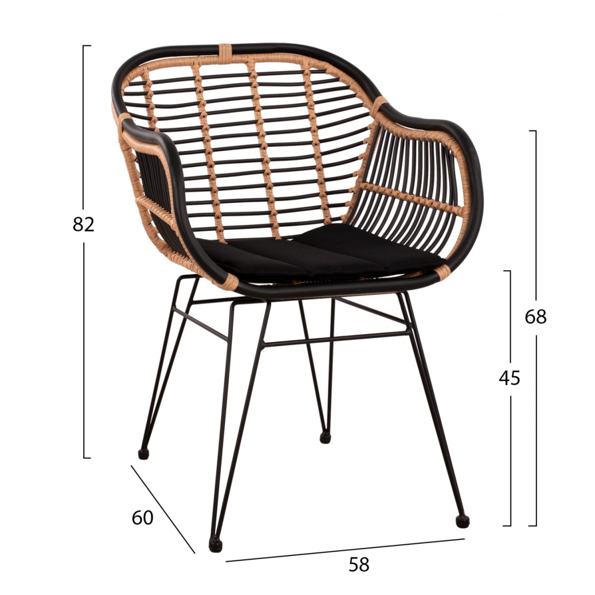 ΠΟΛΥΘΡΟΝΑ ΜΕ ΜΑΞΙΛΑΡΙ ΜΕΤΑΛΛΙΚΗ ALLEGRA HM5663 ΜΕ WICKER ΜΠΕΖ & ΜΑΥΡΟ ΧΡΩΜΑ 58x60x82Υ εκ. 2