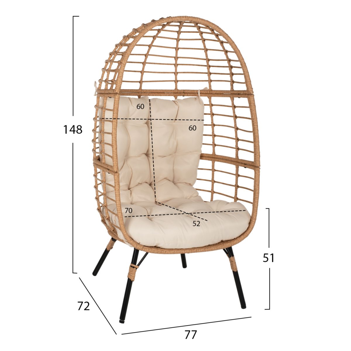 ΠΟΛΥΘΡΟΝΑ Τ.ΦΩΛΙΑ RATTAN HM5869.01 ΜΕΤΑΛ. ΠΟΔΙΑ ΜΑΥΡΑ 77x72x148 εκ. 2