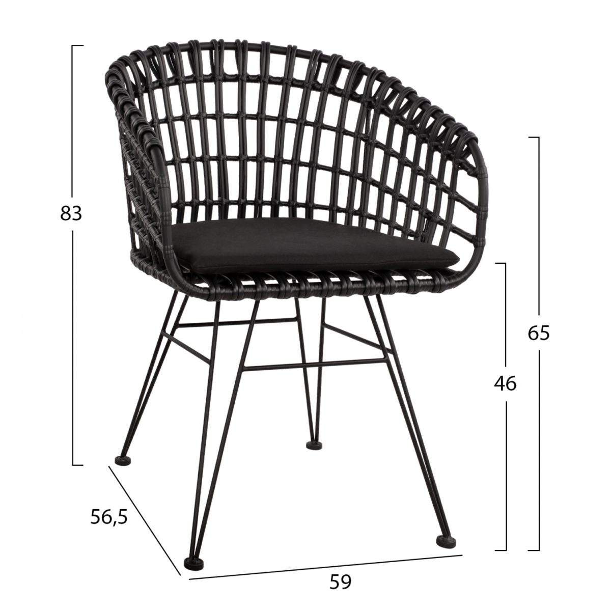 ΠΟΛΥΘΡΟΝΑ ΤΥΠΟΥ ΦΩΛΙΑ ΜΕΤΑΛΛΙΚΗ ALLEGRA HM5456.02 ΜΕ WICKER ΜΑΥΡΟ 59Χ56,5Χ83Υ εκ. 2