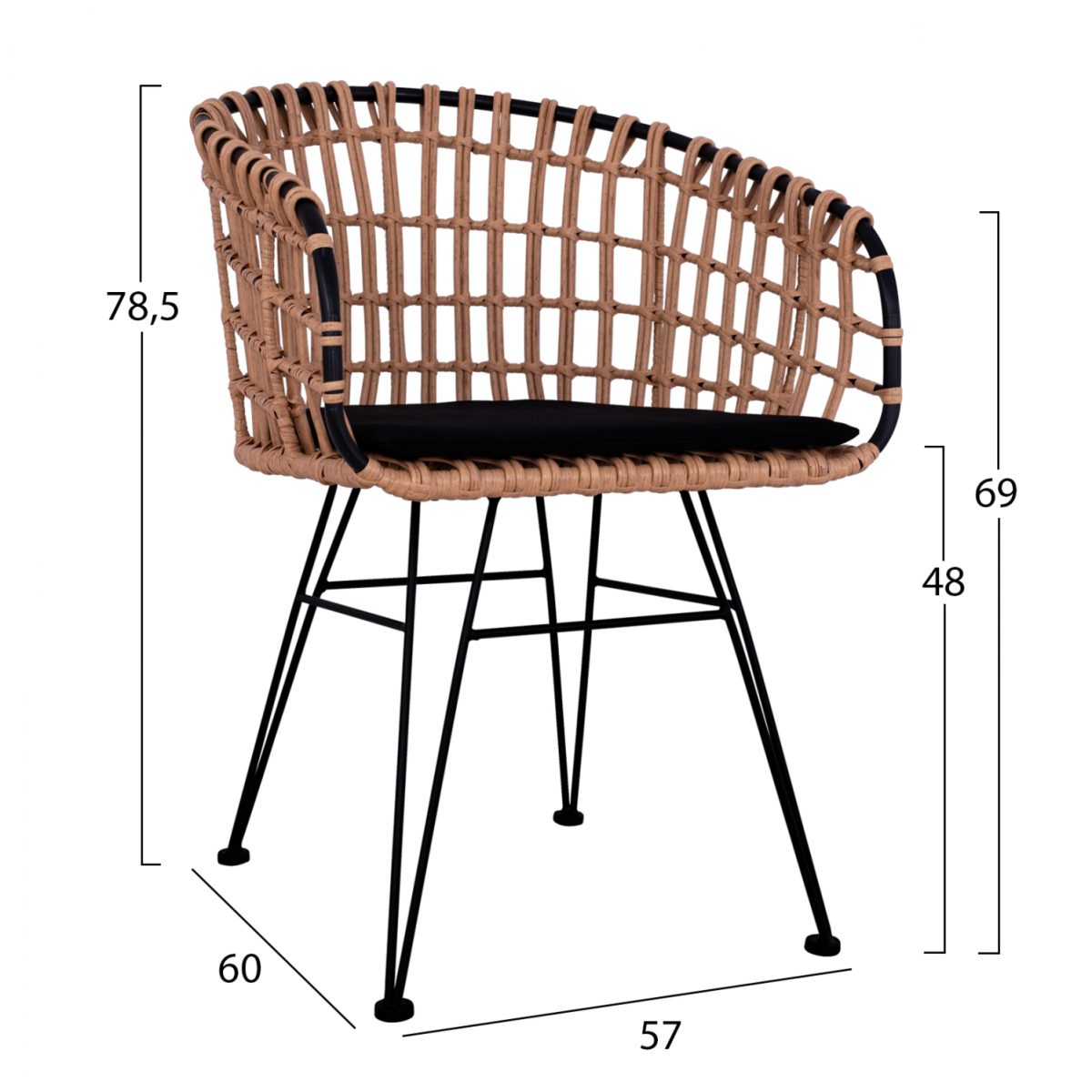 ΠΟΛΥΘΡΟΝΑ ΤΥΠΟΥ ΦΩΛΙΑ ΜΕΤΑΛΛΙΚΗ ALLEGRA HM5456 ΜΕ WICKER ΣΕ ΜΠΕΖ ΧΡΩΜΑ 57x60x78,5 εκ. 2