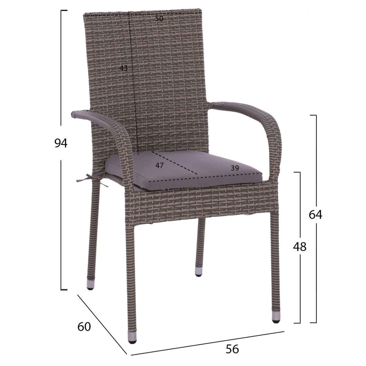 ΣΕΤ ΤΡΑΠΕΖΑΡΙΑΣ 5ΤΜΧ ΤΡΑΠ. 120X70 & ΠΟΛΥΘΡΟΝΕΣ WICKER RATTAN ΓΚΡΙ HM11711.31 3