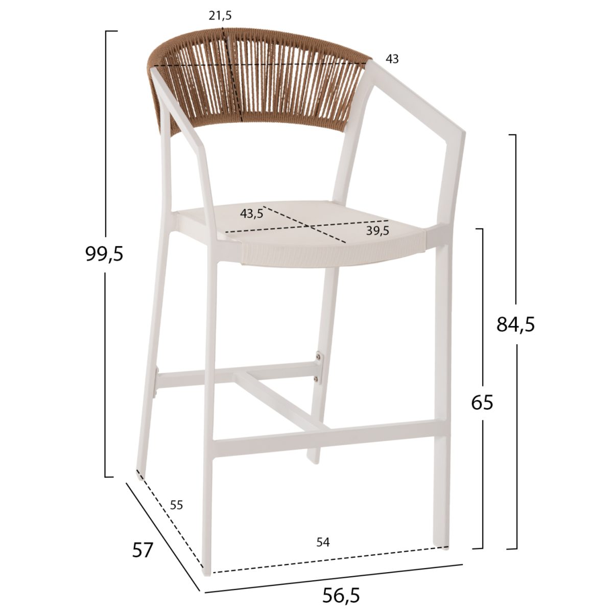 ΣΚΑΜΠΟ ΑΛΟΥΜΙΝΙΟΥ HM5892.12 ΜΕΣΑΙΟΥ ΥΨΟΥΣ RATTAN & TEXTLINE ΛΕΥΚΟ ΜΠΕΖ 56,5x57x99,5 2