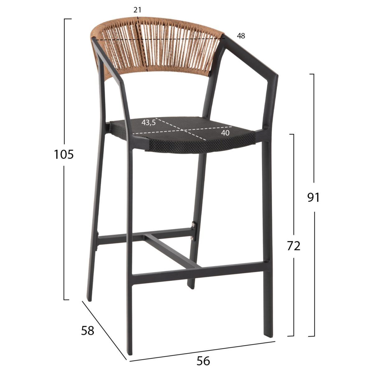 ΣΚΑΜΠΟ ΑΛΟΥΜΙΝΙΟΥ ΜΑΥΡΟ ΜΕ ΜΠΡΑΤΣΑ-RATTAN ΜΠΕΖ & TEXTLINE HM5892.05 56x58x105Y εκ. 2