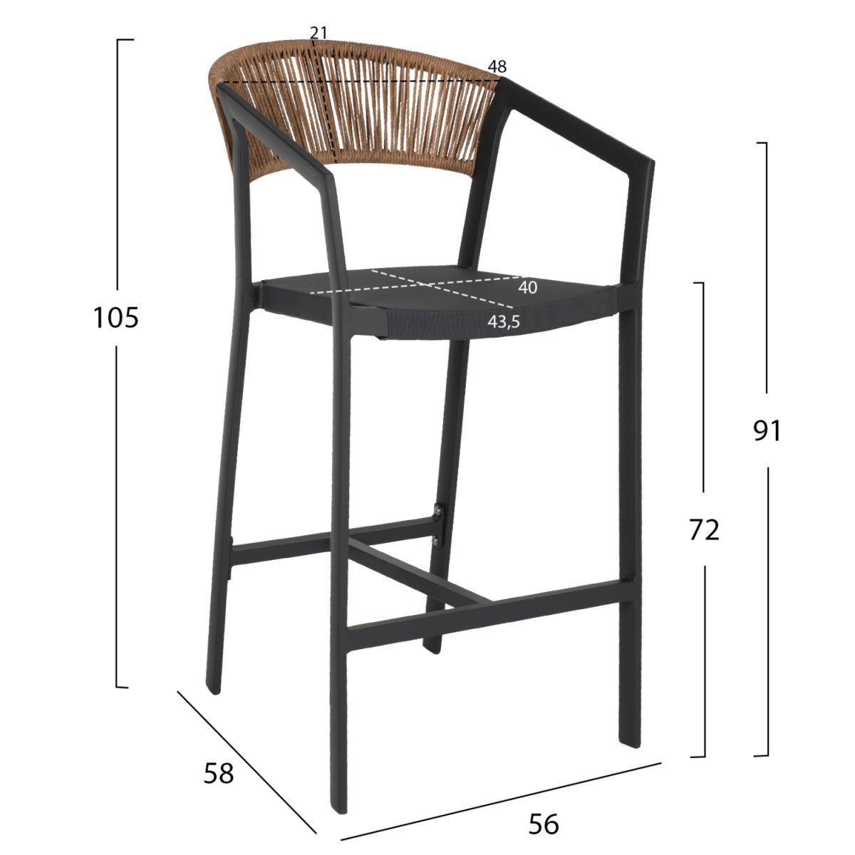 ΣΚΑΜΠΟ ΑΛΟΥΜΙΝΙΟΥ ΜΕ ΜΠΡΑΤΣΑ ΑΝΘΡΑΚΙ PE RATTAN TEXTLINE 56x58x105Y εκ.HM5892.01 2