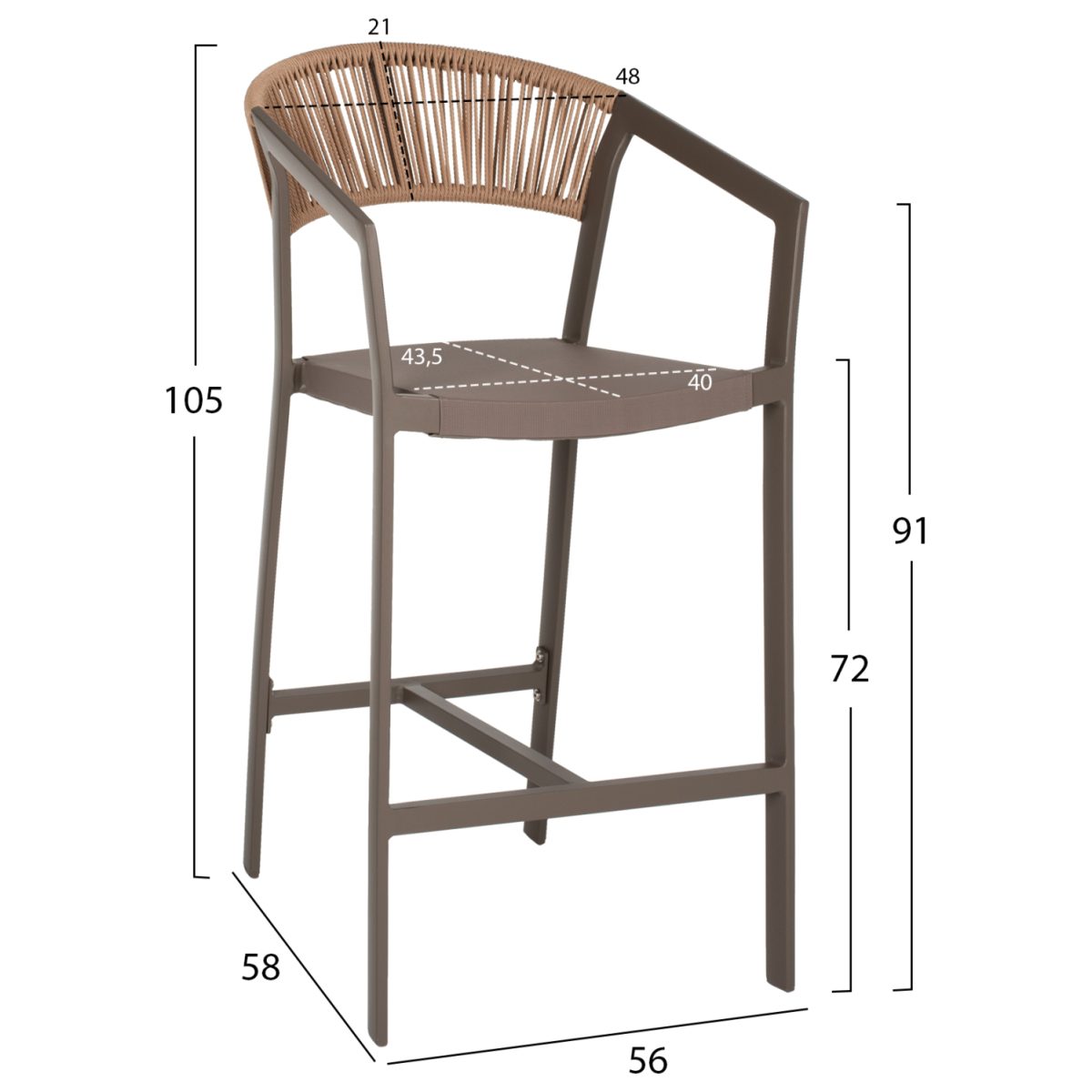 ΣΚΑΜΠΟ ΑΛΟΥΜΙΝΙΟΥ ΜΕ ΜΠΡΑΤΣΑ ΣΑΜΠΑΝΙΖΕ RATTAN ΛΕΥΚΟ TEXTLINE HM5892.03 56x58x105Y εκ. 2