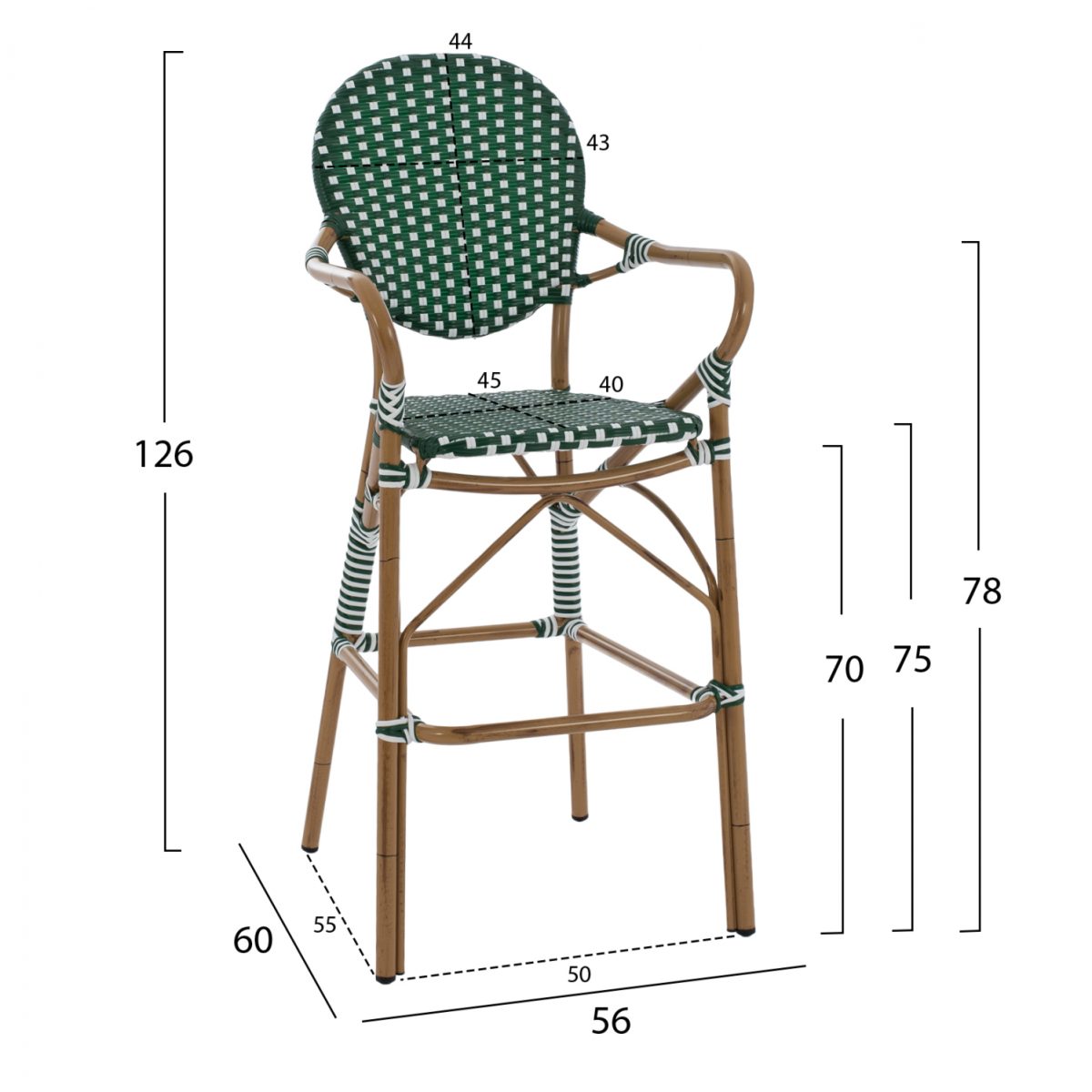 ΣΚΑΜΠΟ ΑΛΟΥΜΙΝΙΟΥ BAMBOO LOOK ΜΕ WICKER ΠΡΑΣΙΝΟ ΛΕΥΚΟ HM5794.01 56x60x126 εκ. 2