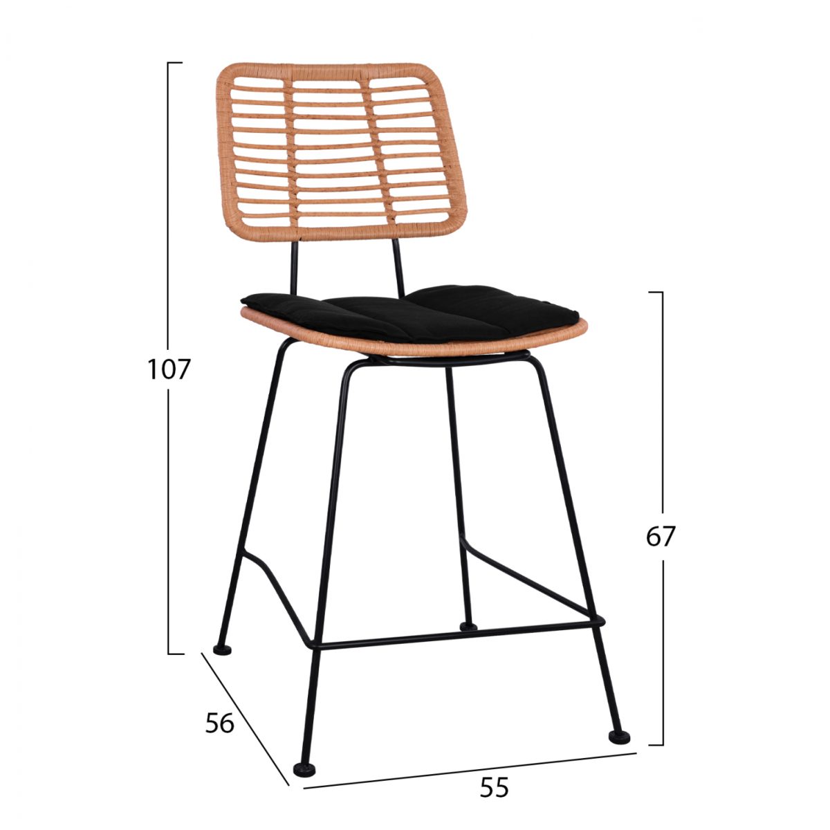 ΣΚΑΜΠΟ ΜΕΣΑΙΟΥ ΥΨΟΥΣ ALLEGRA HM5644 ΜΕΤΑΛΛΙΚΟ ΜΕ WICKER ΣΕ ΜΠΕΖ ΑΠΟΧΡΩΣΗ 55x56x107 εκ. 2