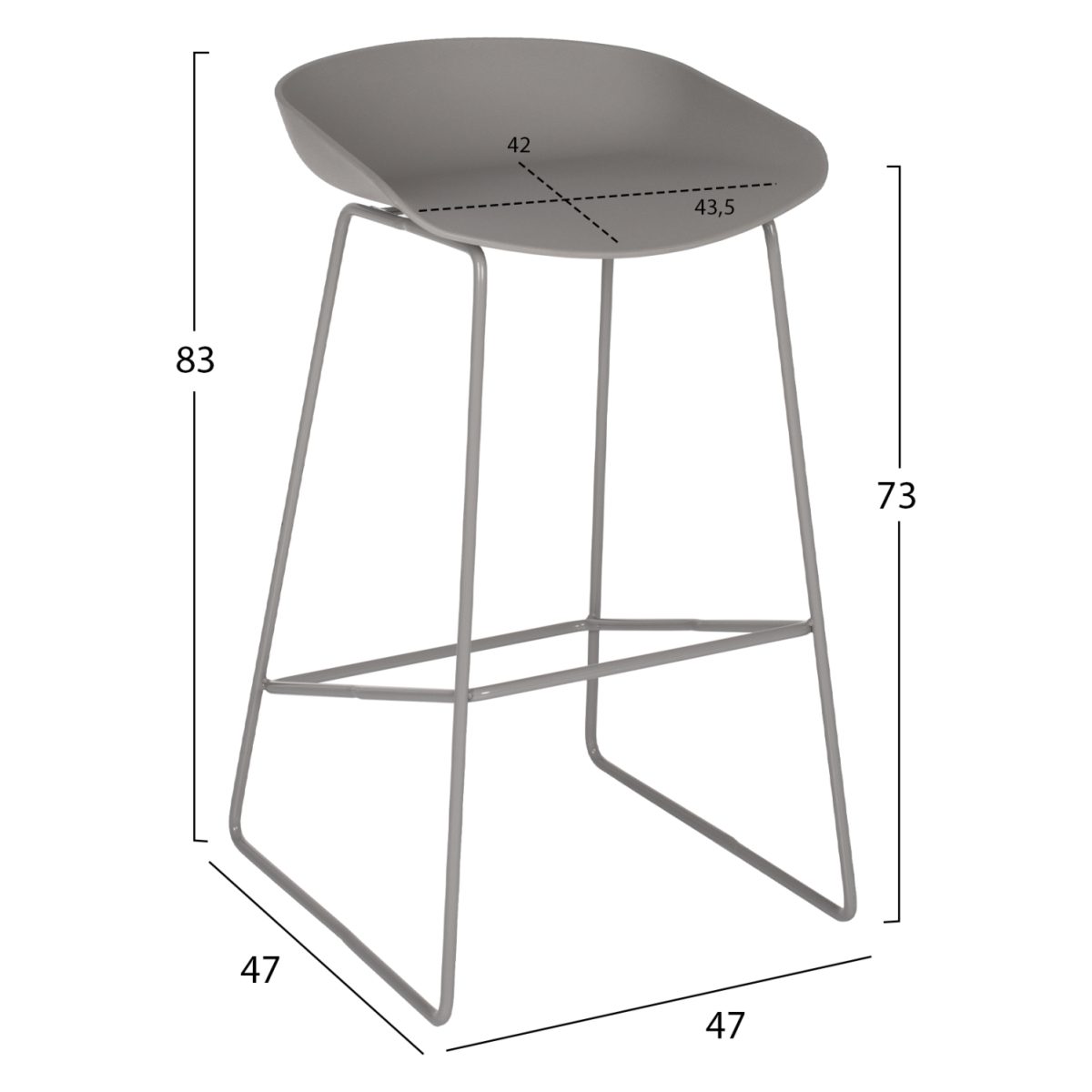 ΣΚΑΜΠΟ ΜΕΤΑΛΛΙΚΟ NAILA HM8450.10 ΜΕ ΚΑΘΙΣΜΑ PP ΓΚΡΙ 47x47x83 εκ. 2