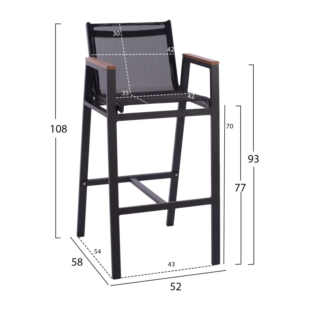 ΣΚΑΜΠΟ ΜΠΑΡ ΑΛΟΥΜΙΝΙΟΥ ΑΝΘΡΑΚΙ ΜΕ POLYWOOD 52 x 58 x 108 εκ. HM5790.02 2