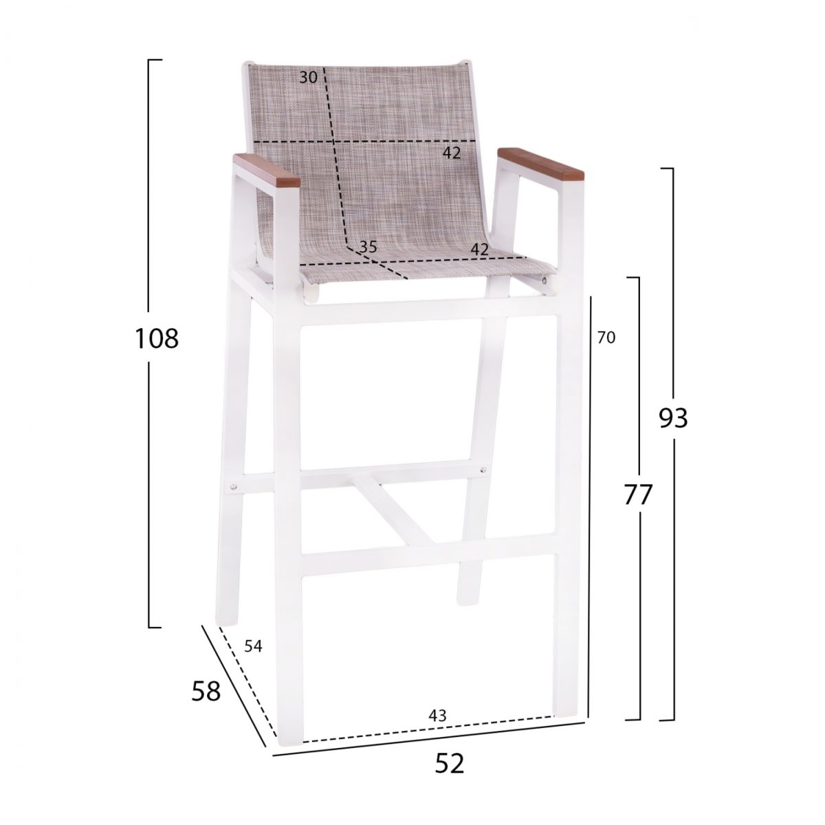 ΣΚΑΜΠΟ ΜΠΑΡ ΑΛΟΥΜΙΝΙΟΥ ΛΕΥΚΟ ΜΕ POLYWOOD 52 x 58 x 108 εκ. HM5790.01 2