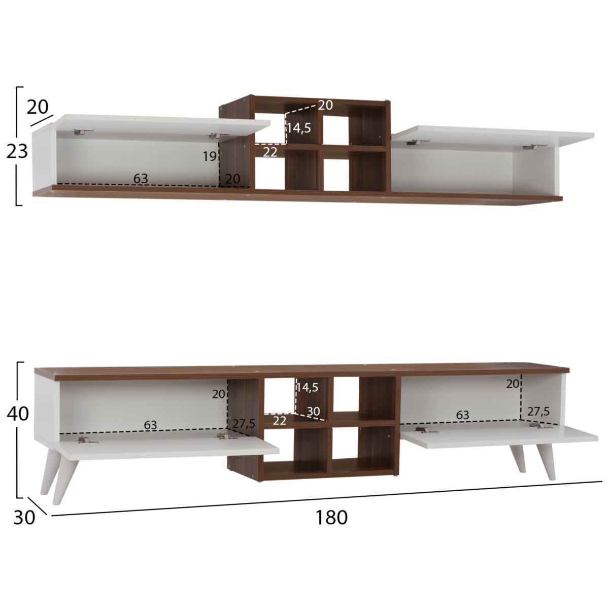 ΣΥΝΘΕΣΗ ΤΗΛΕΟΡΑΣΗΣ RONALD ΚΑΡΥΔΙ-ΛΕΥΚΟ HM9141 180x30x40 εκ. 2