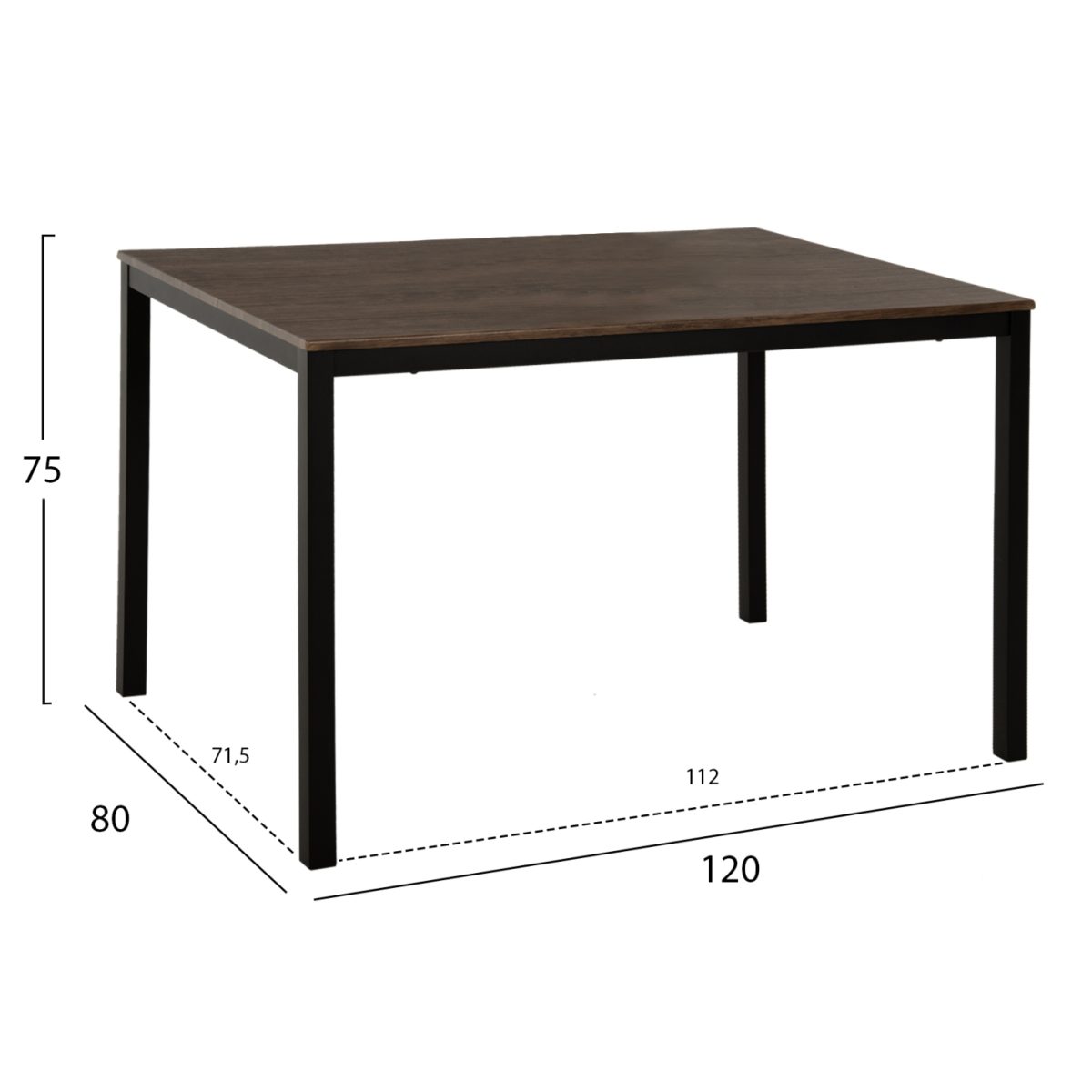 ΤΡΑΠΕΖΙ ΤΡΑΠΕΖΑΡΙΑΣ GOOSE HM9532 MDF ΚΑΡΥΔΙ-ΜΑΥΡΟ ΜΕΤΑΛΛΟ 120X80Χ75Yεκ. 2