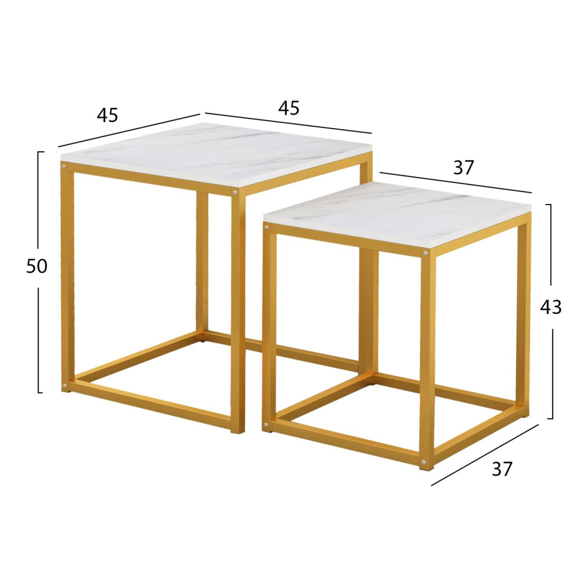 ΖΙΓΚΟΝ GRELAY 2 ΤΕΜ MDF ΟΨΗ ΜΑΡΜΑΡΟΥ & ΜΕΤΑΛΛΟ HM8762.11 45Χ45Χ50εκ. & 37Χ37Χ43 εκ. 2