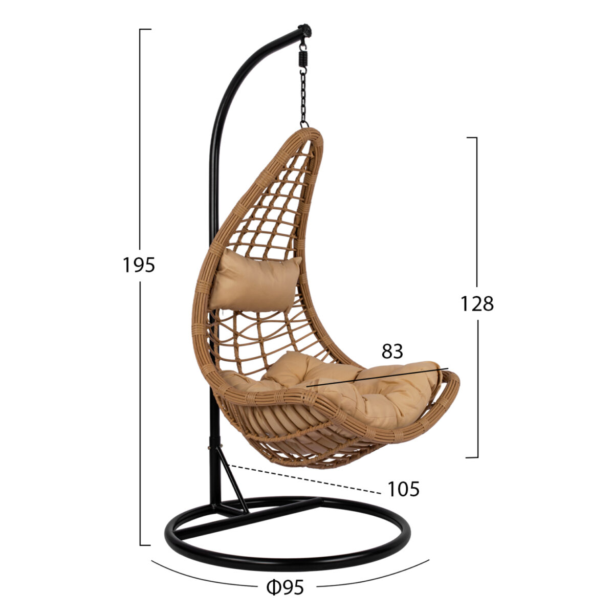 ΚΡΕΜΑΣΤΗ ΦΩΛΙΑ LUCIA HM5676.01 ΜΕ WICKER&ΜΑΞΙΛΑΡΙΑ ΜΠΕΖ-ΜΑΥΡΟ ΜΕΤΑΛΛΟ Φ95Χ195Υεκ. 2