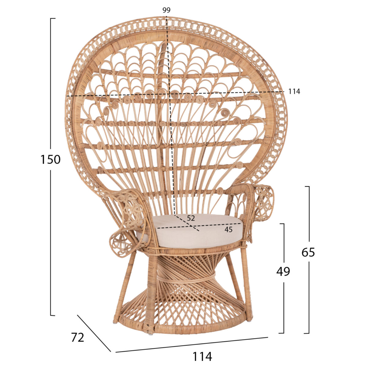 ΠΟΛΥΘΡΟΝΑ ROYAL PEACOCK HM9342 RATTAN ΣΕ ΦΥΣΙΚΟ-ΜΑΞΙΛΑΡΙ ΜΠΕΖ 114x72x150Yεκ. 2