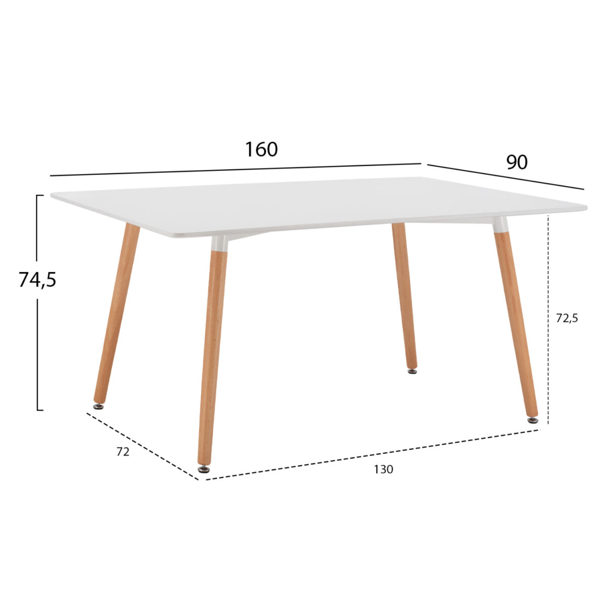 ΤΡΑΠΕΖΙ HM8697.01 MINIMAL, ΛΕΥΚΟ MDF, ΞΥΛΙΝΑ ΠΟΔΙΑ ΟΞΙΑ,160Χ90X74,5Υ εκ 2