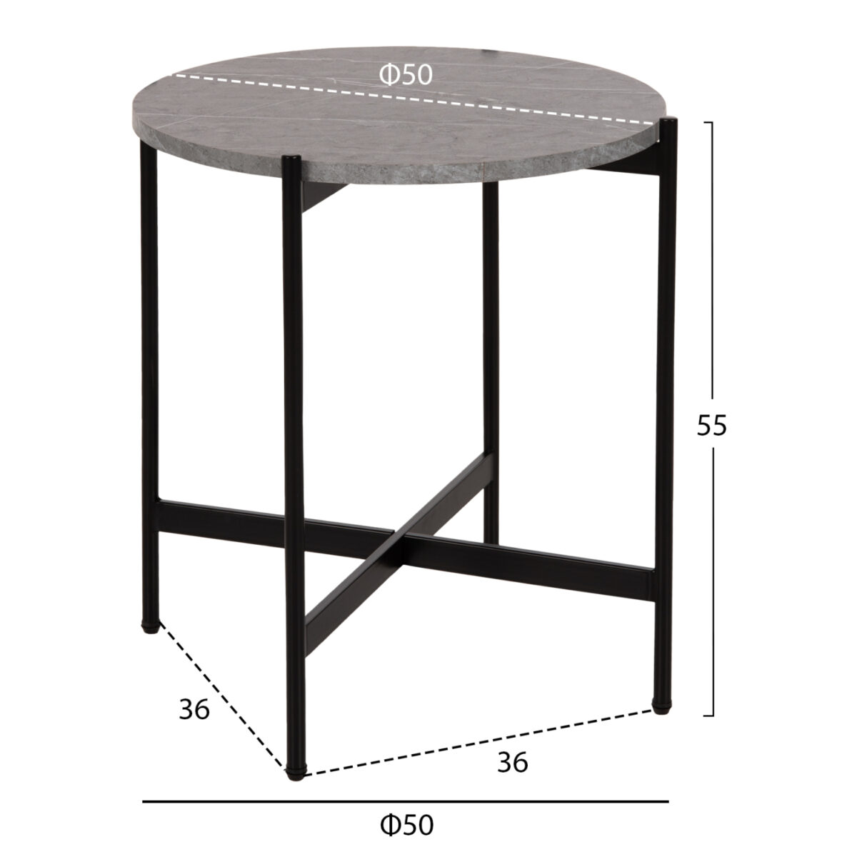 boithitiko-trapezi-fb9958902-mdf-gkri-ma-1 ΒΟΗΘΗΤΙΚΟ ΤΡΑΠΕΖΙ HM9589.02 MDF ΓΚΡΙ ΜΑΡΜΑΡΟ-ΜΑΥΡΗ ΜΕΤΑΛΛΙΚΗ ΒΑΣΗ Φ50x55Υεκ. 2