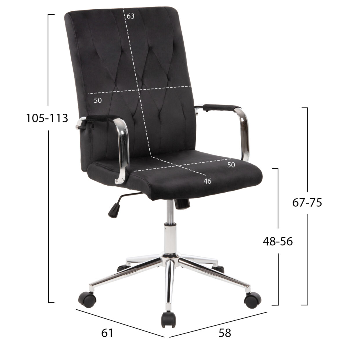 karekla-grafeioy-fb9118104-mayro-beloydo-1 ΚΑΡΕΚΛΑ ΓΡΑΦΕΙΟΥ JOSEF HM1181.04 ΜΑΥΡΟ ΒΕΛΟΥΔΟ-INOX ΒΑΣΗ 58x61x105-113Yεκ. 2