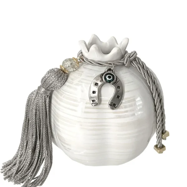 ΚΕΡΑΜΙΚΟ ΡΟΔΙ ΜΕΣΑΙΟ ΛΕΥΚΟ ΣΤΟΛΙΣΜΕΝΟ ΑΣΗΜΙ ΠΕΤΑΛΟ & ΦΟΥΝΤΑ - Φ9x10cm 6/36ΚΙΒ