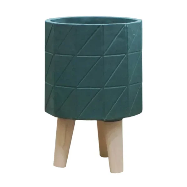 ΚΑΣΠΩ ΠΡΑΣΙΝΟ ΤΣΙΜΕΝΤENIO ΠΟΛΥΓΩΝΟ ME ΞΥΛΙΝΑ ΠΟΔΙΑ Φ19.5x18.5/28.5cm 4/ΚΙΒ