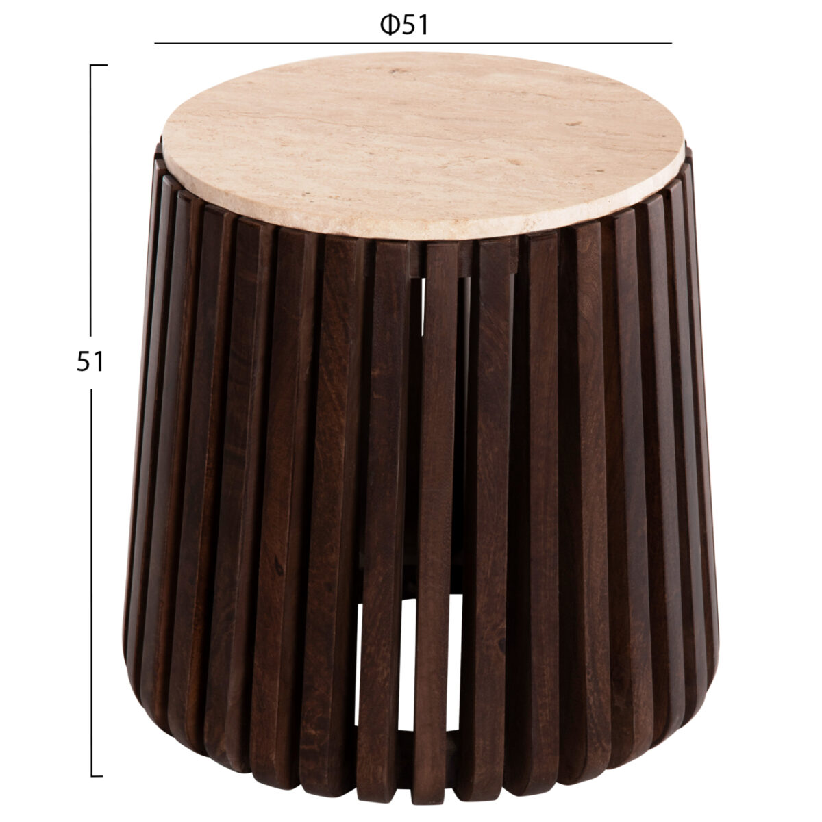 ΒΟΗΘΗΤΙΚΟ ΤΡΑΠΕΖΙ KREST HM9711 ΜΑΣΙΦ ΞΥΛΟ ΑΚΑΚΙΑΣ ΣΕ ΚΑΦΕ-ΤΡΑΒΕΡΤΙΝA Φ50x50Υεκ. 2