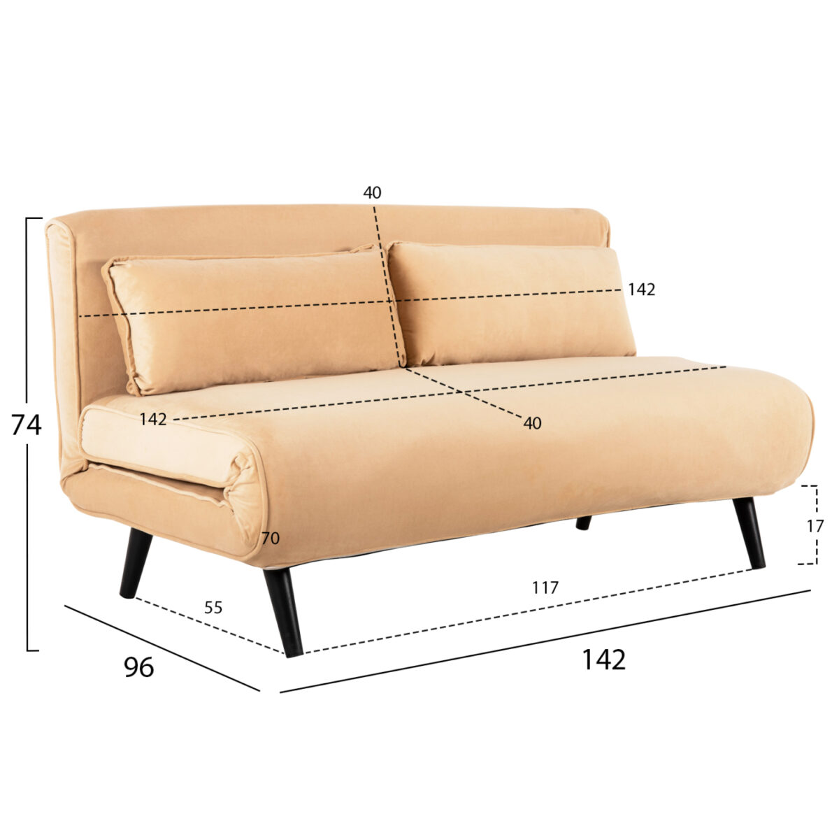 ΚΑΝΑΠΕΣ ΚΡΕΒΑΤΙ 2 ΑΤΟΜΩΝ ASMA HM3077.17 ΜΕ ΒΕΛΟΥΔΟ ΜΠΕΖ 140x80x77Yεκ. 2