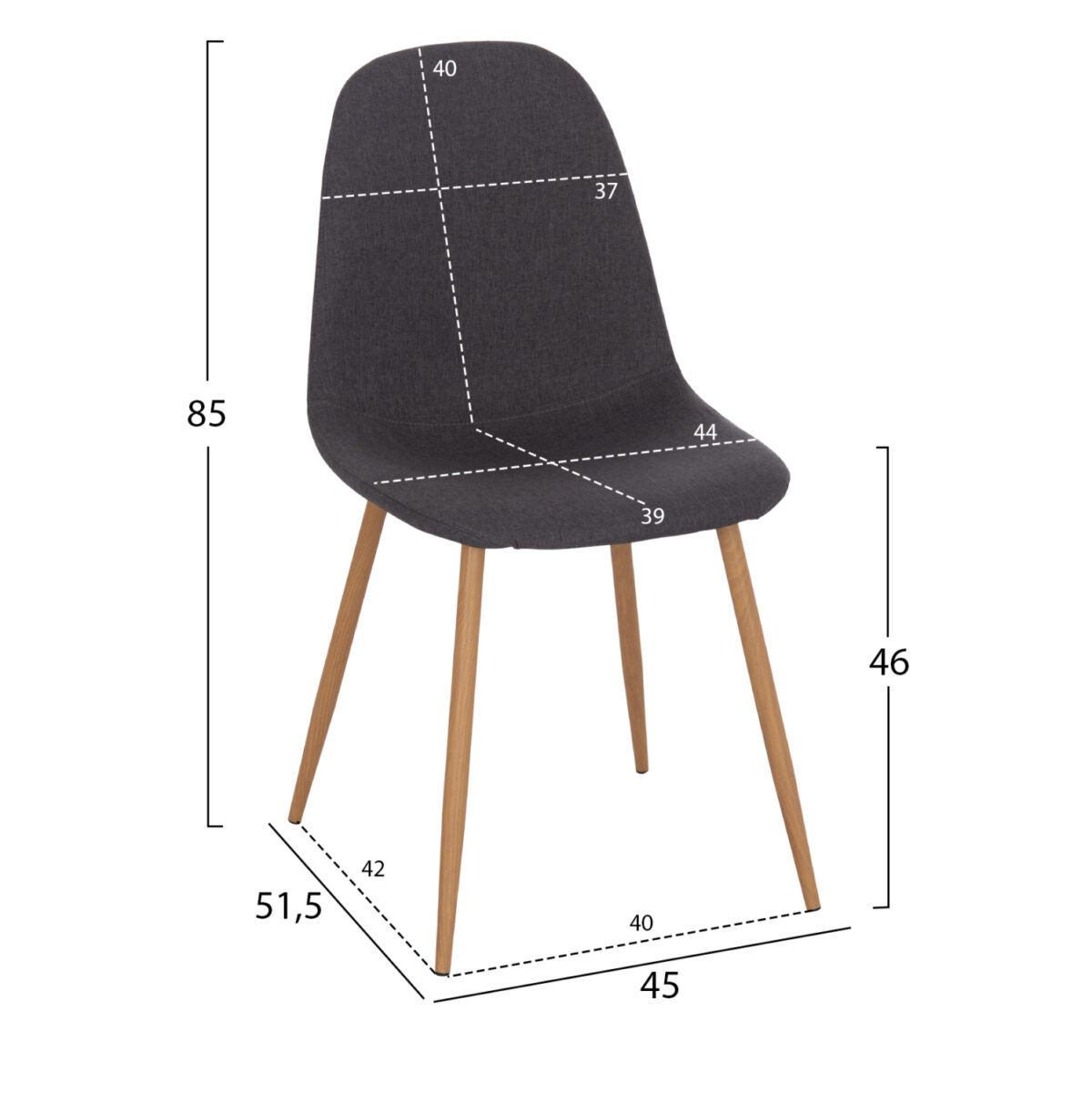 ΚΑΡΕΚΛΑ LEONARDO HM00100.10 ΜΕ ΜΕΤΑΛΛΙΚΑ ΠΟΔΙΑ & ΥΦΑΣΜΑ ΓΚΡΙ 45x51.5x85Υεκ. 2